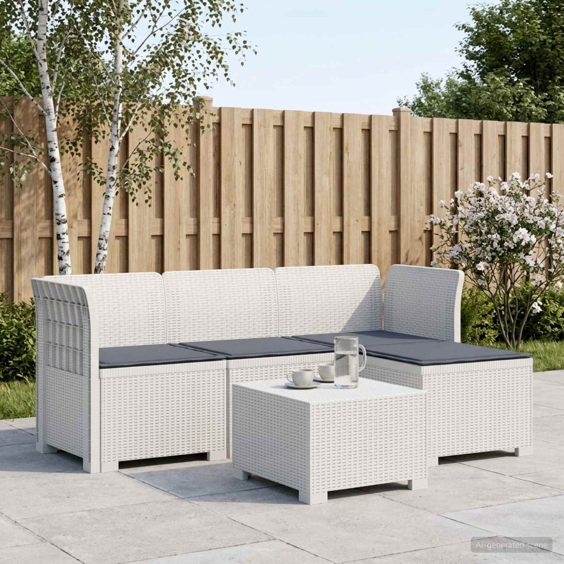 vidaXL Sofá de Jardín para 4 Personas con Cojines y Diseño de Rattan
