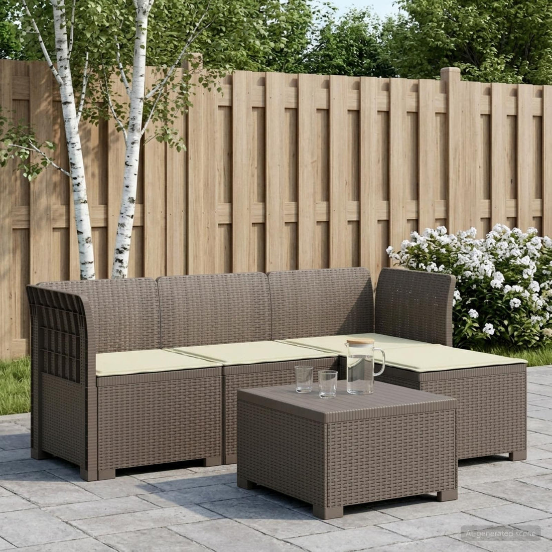 vidaXL Sofá de Jardín para 4 Personas con Cojines y Diseño de Rattan