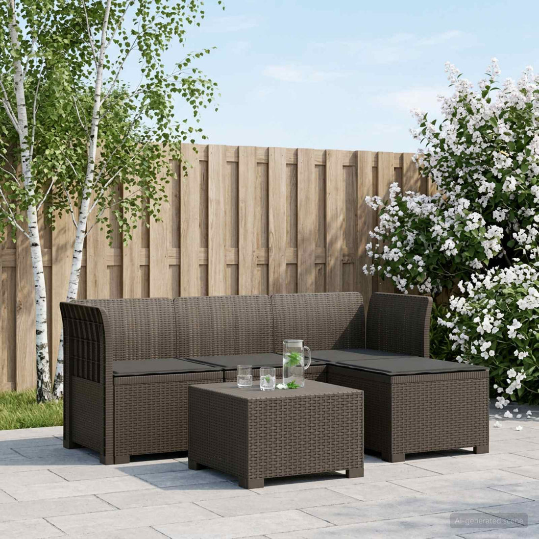 vidaXL Sofá de Jardín para 4 Personas con Cojines y Diseño de Rattan