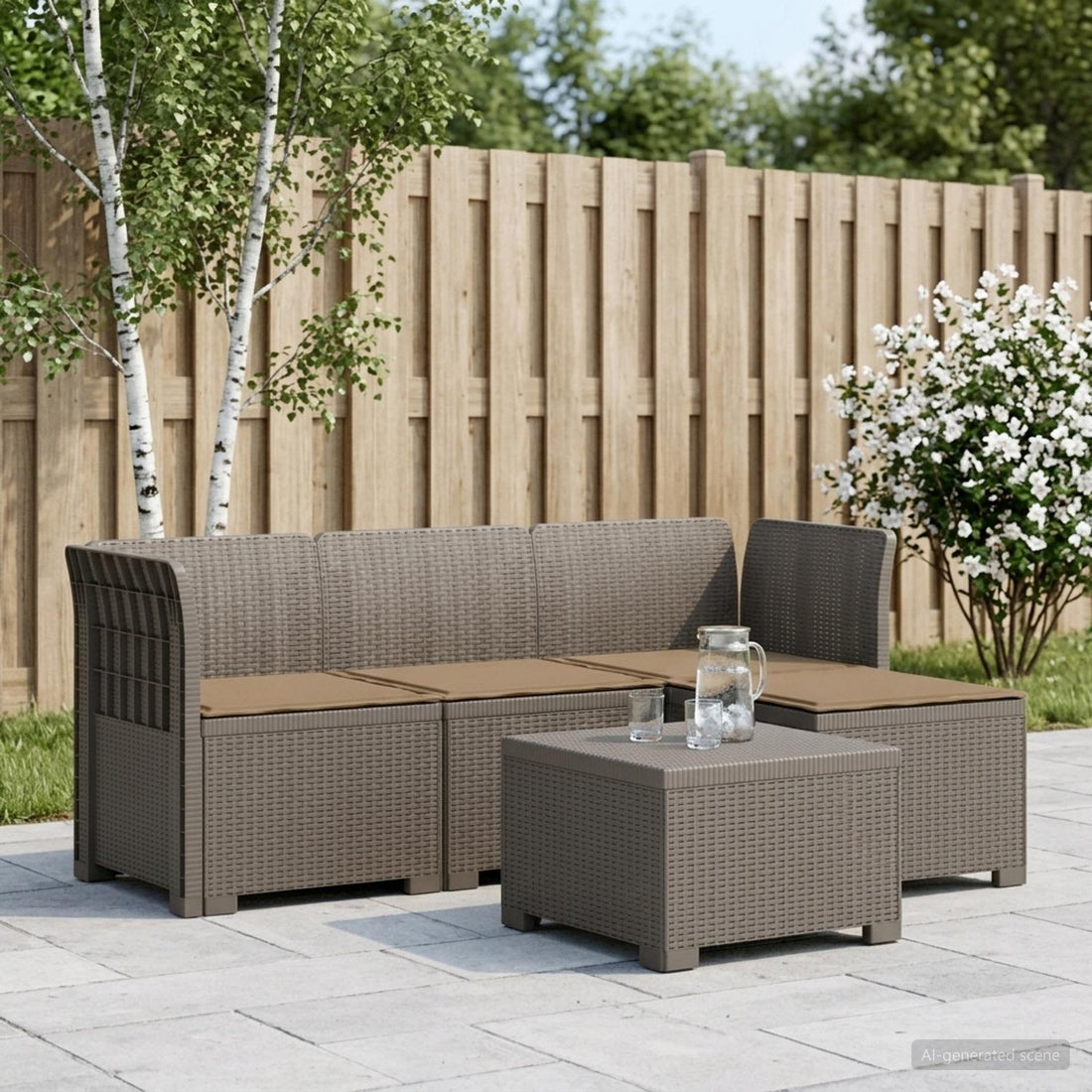 vidaXL Sofá de Jardín para 4 Personas con Cojines y Diseño de Rattan