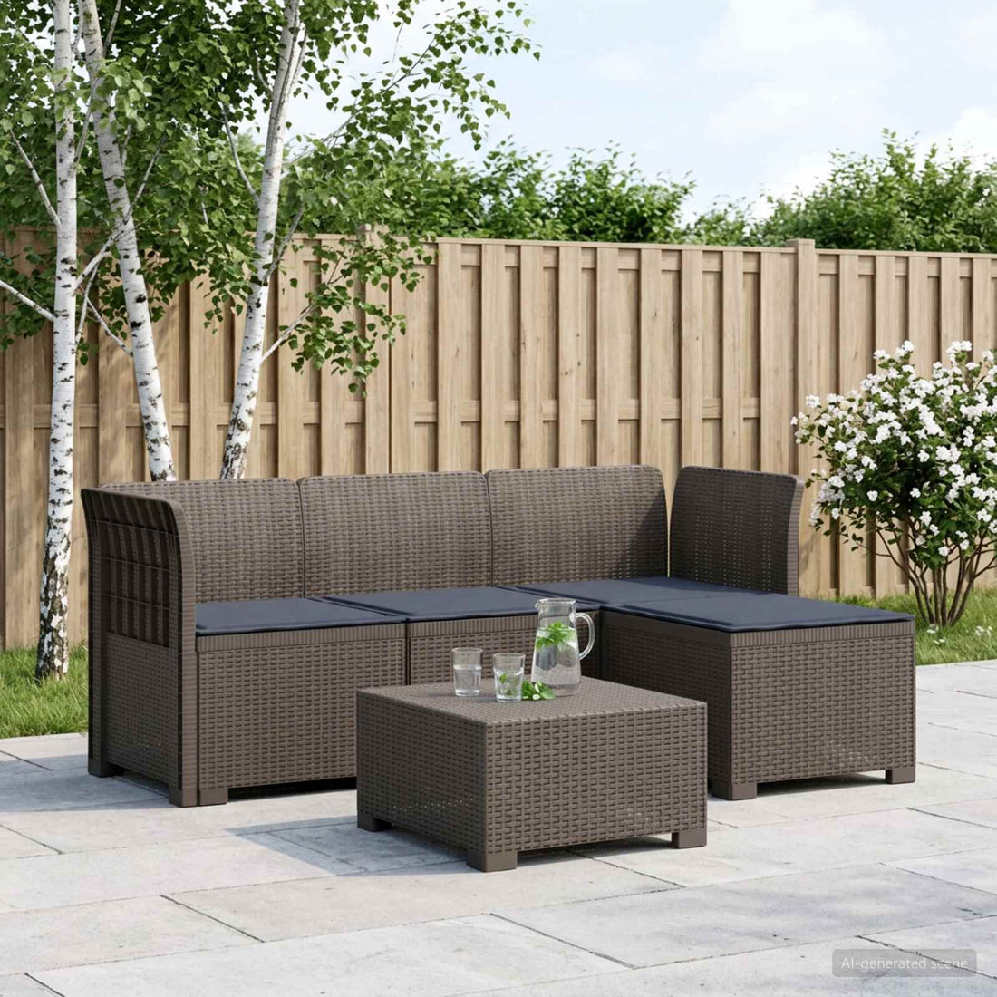 vidaXL Sofá de Jardín para 4 Personas con Cojines y Diseño de Rattan