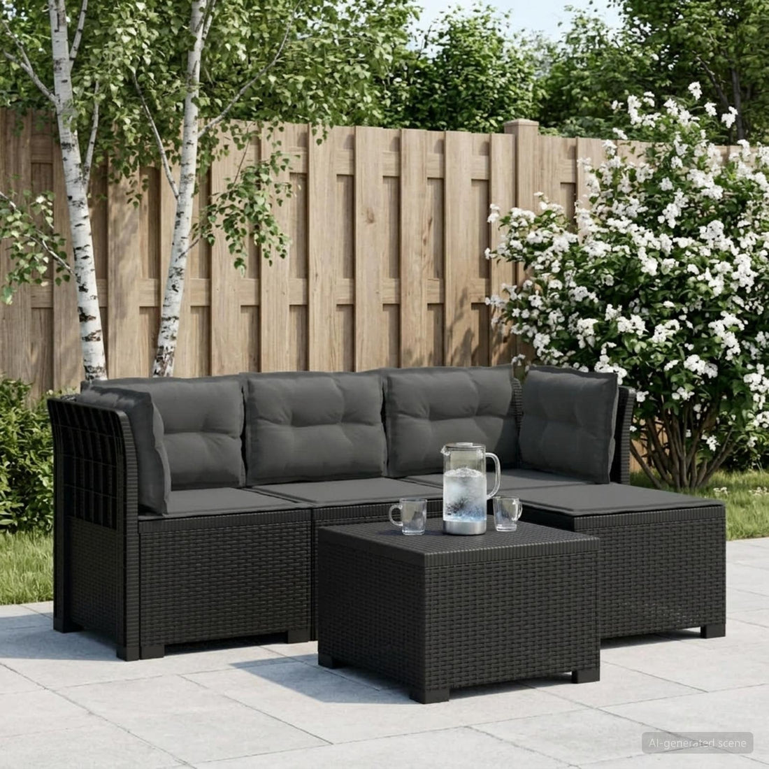 vidaXL Sofá de Jardín para 4 Personas con Cojines y Diseño de Rattan