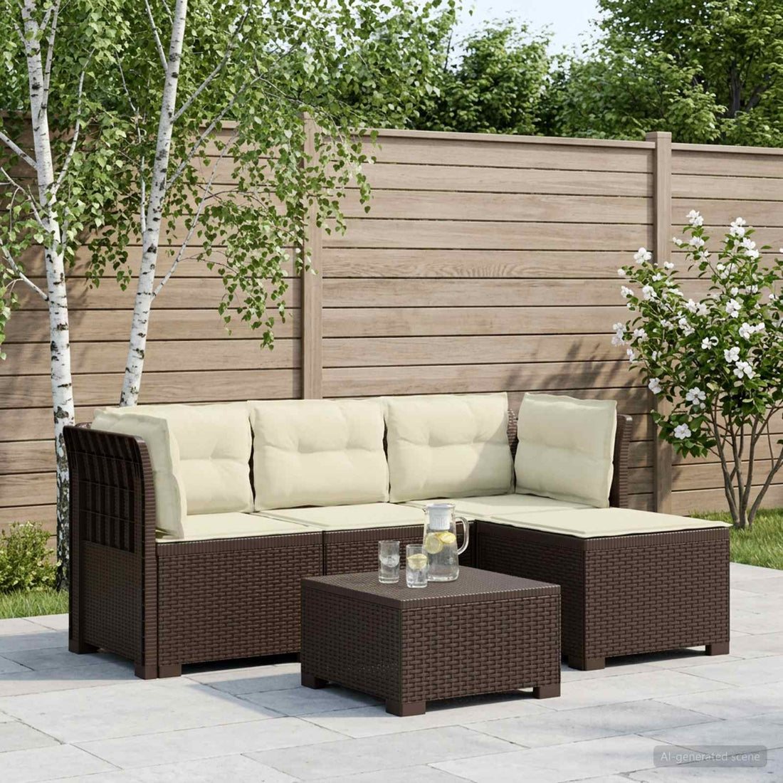 vidaXL Sofá de Jardín para 4 Personas con Cojines y Diseño de Rattan