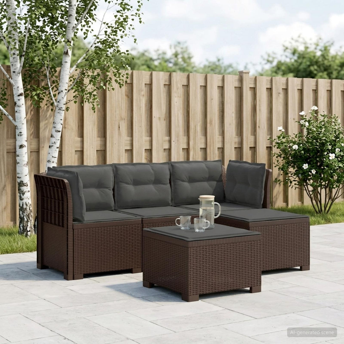 vidaXL Sofá de Jardín para 4 Personas con Cojines y Diseño de Rattan