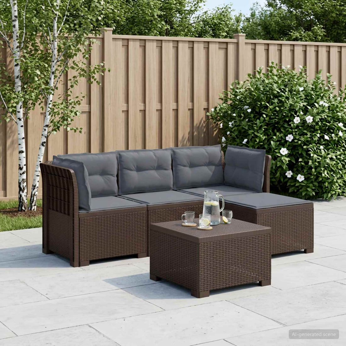 vidaXL Sofá de Jardín para 4 Personas con Cojines y Diseño de Rattan