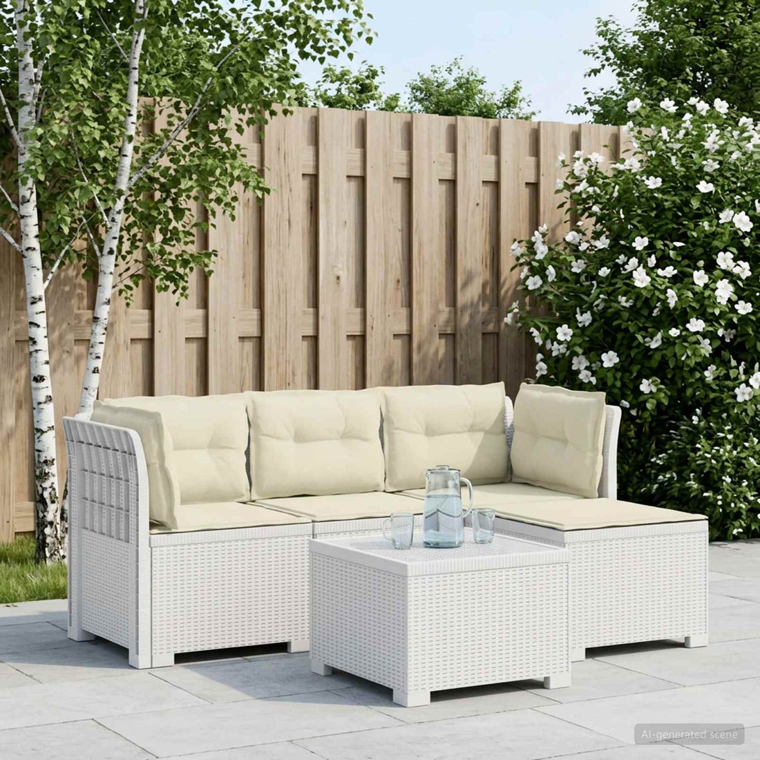 vidaXL Sofá de Jardín para 4 Personas con Cojines y Diseño de Rattan