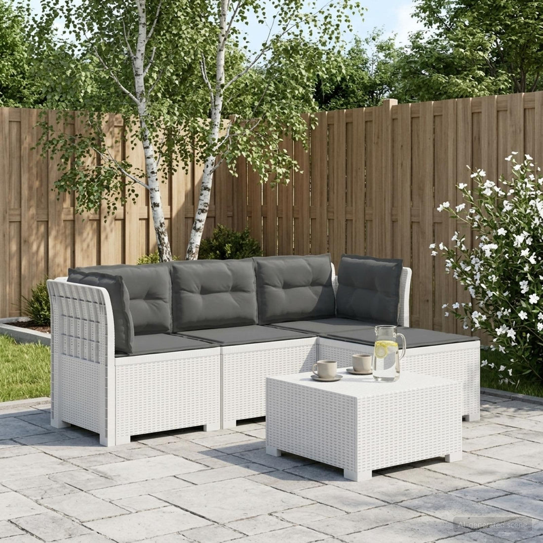 vidaXL Sofá de Jardín para 4 Personas con Cojines y Diseño de Rattan