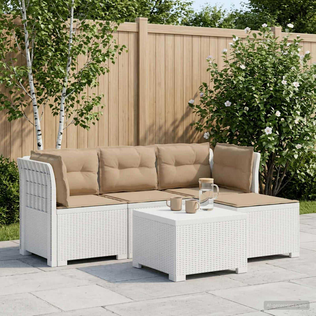 vidaXL Sofá de Jardín para 4 Personas con Cojines y Diseño de Rattan