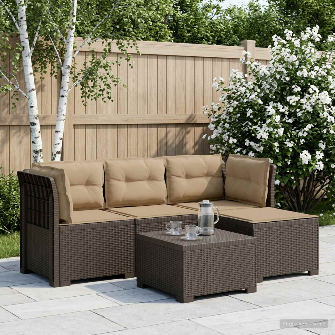 vidaXL Sofá de Jardín para 4 Personas con Cojines y Diseño de Rattan