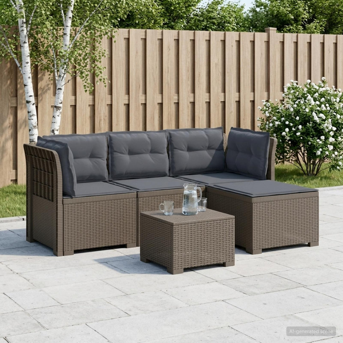 vidaXL Sofá de Jardín para 4 Personas con Cojines y Diseño de Rattan
