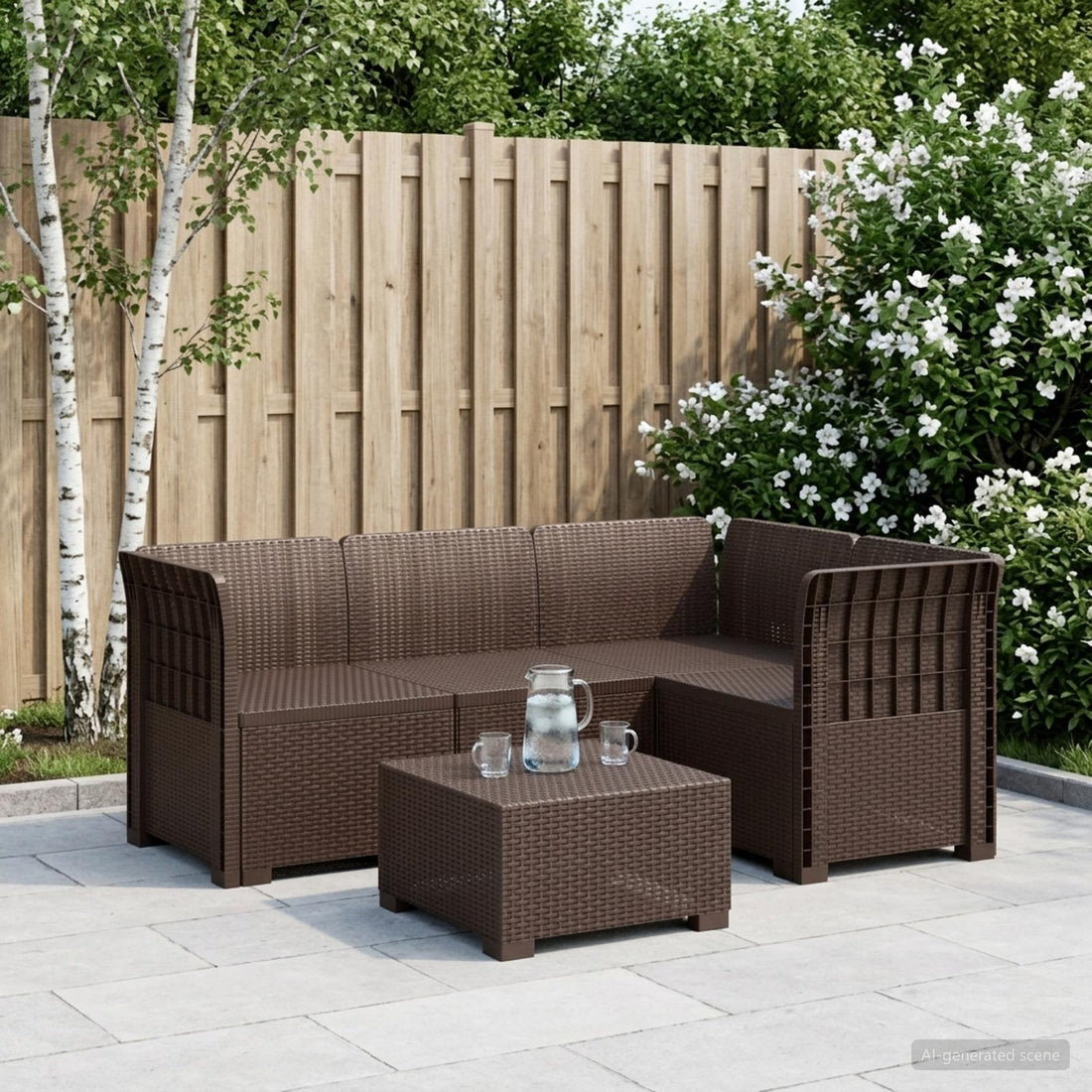 vidaXL Sofá de Jardín para 4 Personas Estilo Rattan PP Marrón