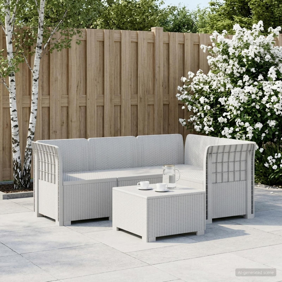 vidaXL Sofá de Jardín para 4 Personas Estilo Rattan PP Blanco