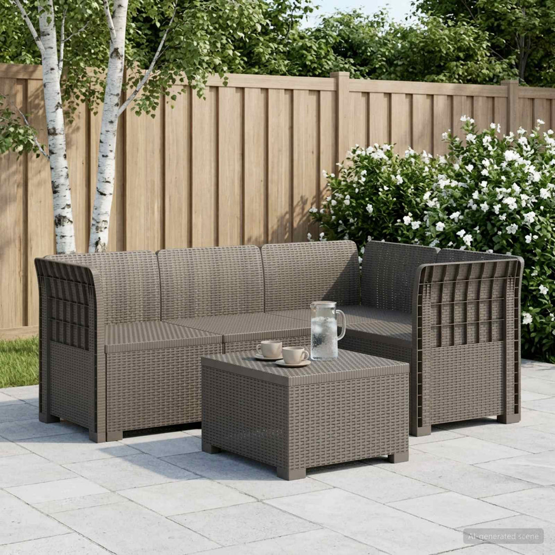 vidaXL Sofá de Jardín para 4 Personas Estilo Rattan PP Gris Claro