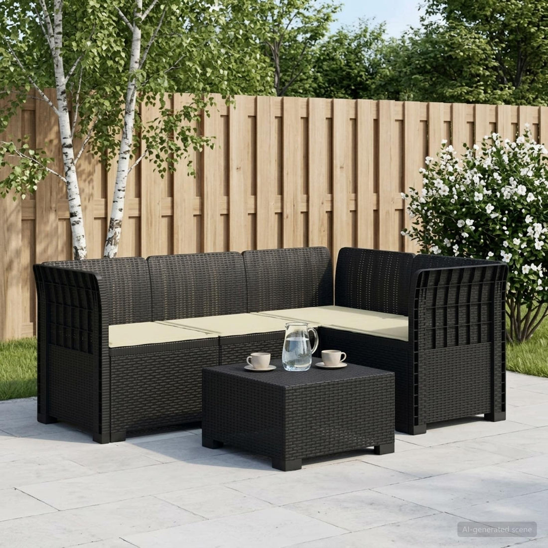 vidaXL Sofá de Jardín para 4 Personas con Cojines Estilo Rattan PP
