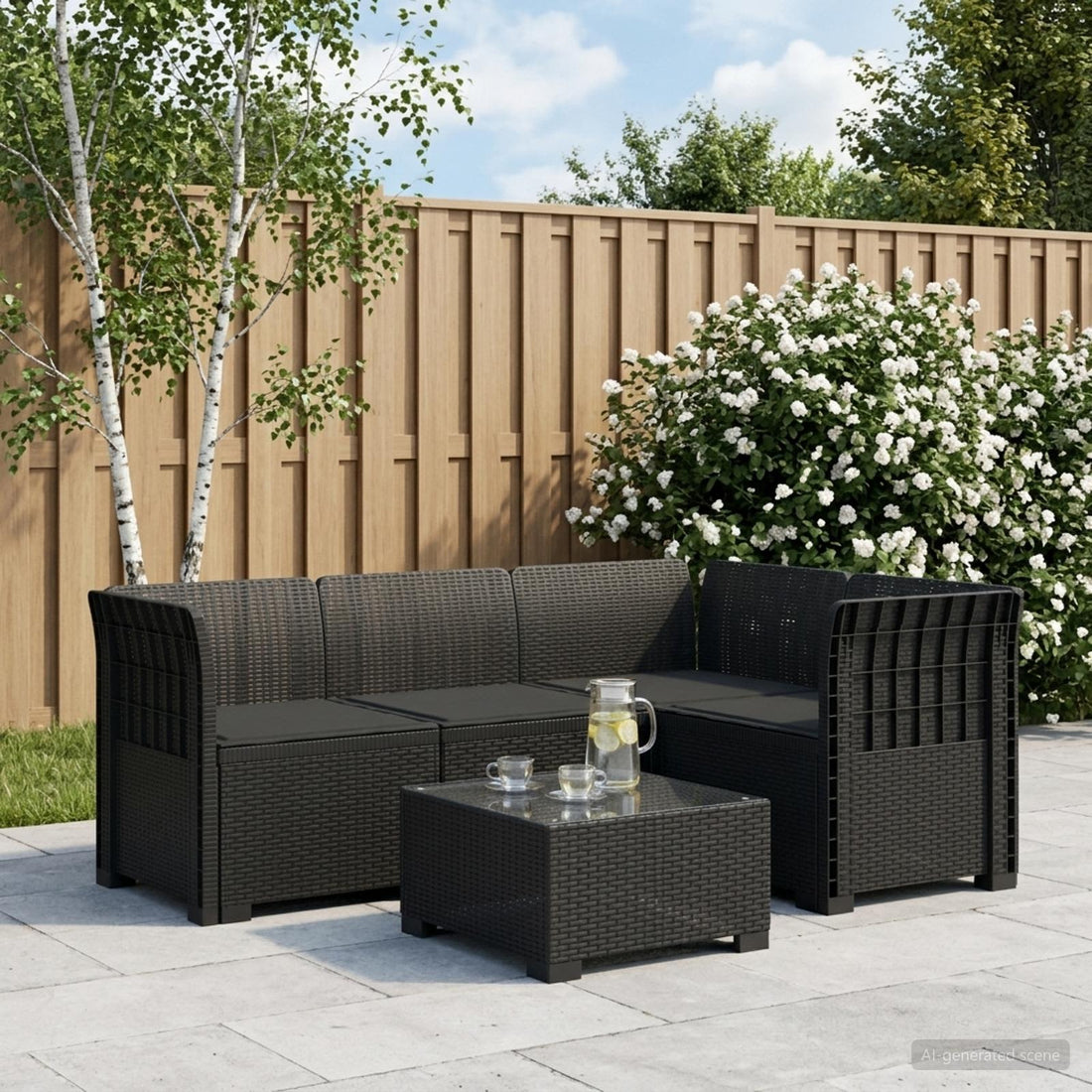 vidaXL Sofá de Jardín para 4 Personas con Cojines Estilo Rattan PP