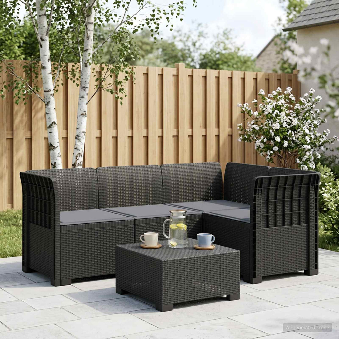 vidaXL Sofá de Jardín para 4 Personas con Cojines Estilo Rattan PP