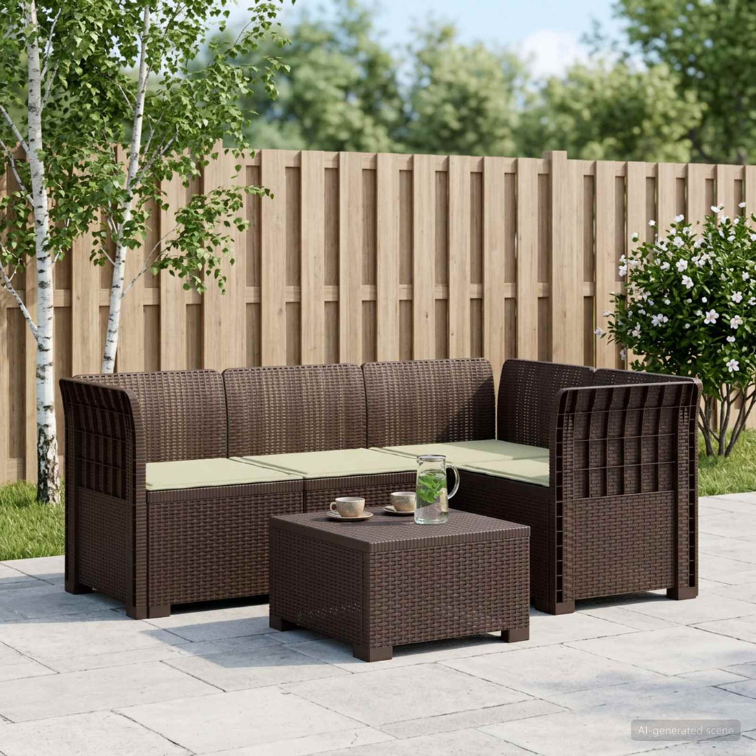 vidaXL Sofá de Jardín para 4 Personas con Cojines Estilo Rattan PP