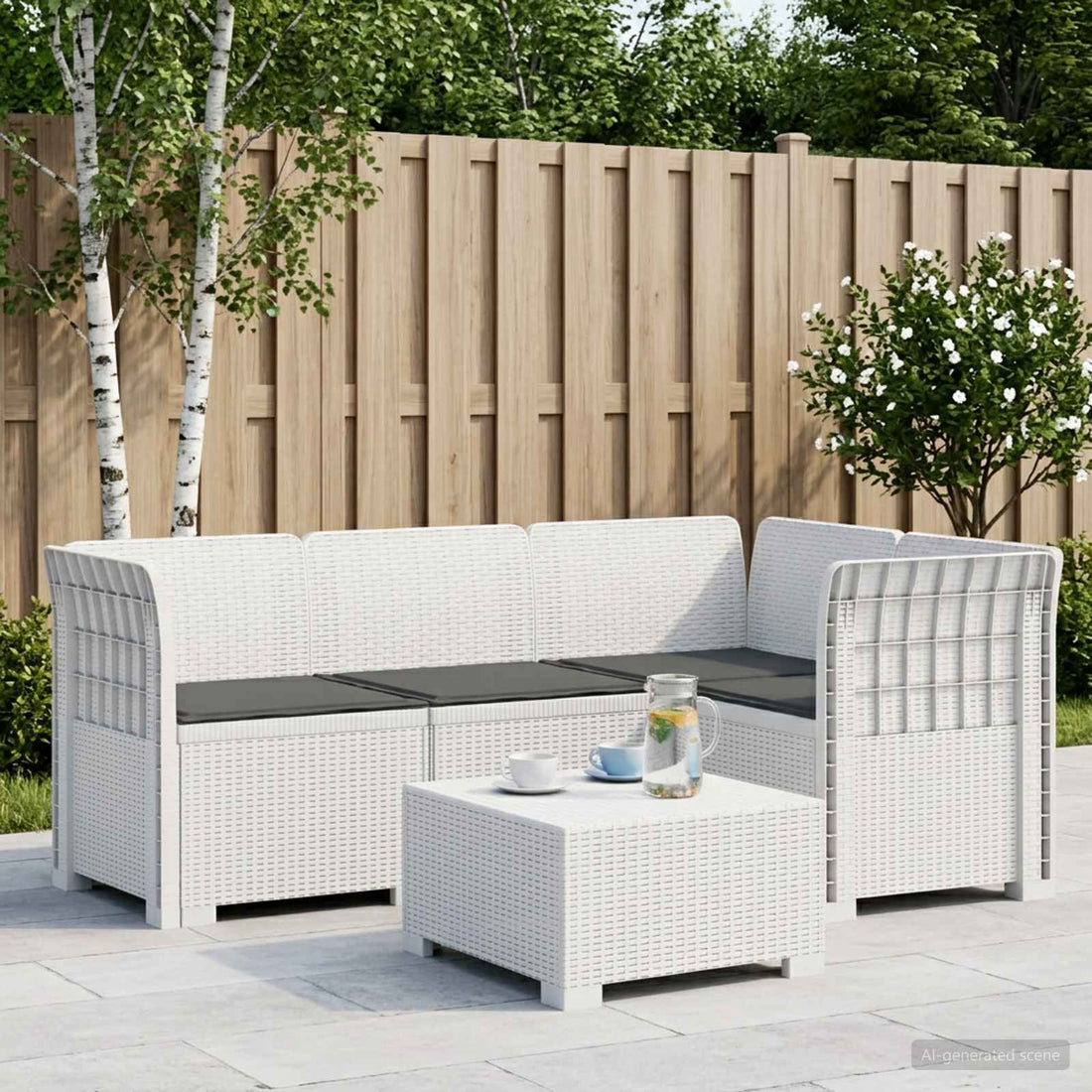 vidaXL Sofá de Jardín para 4 Personas con Cojines Estilo Rattan PP