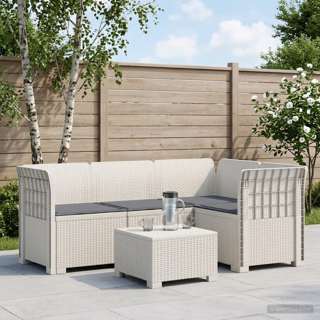 vidaXL Sofá de Jardín para 4 Personas con Cojines Estilo Rattan PP