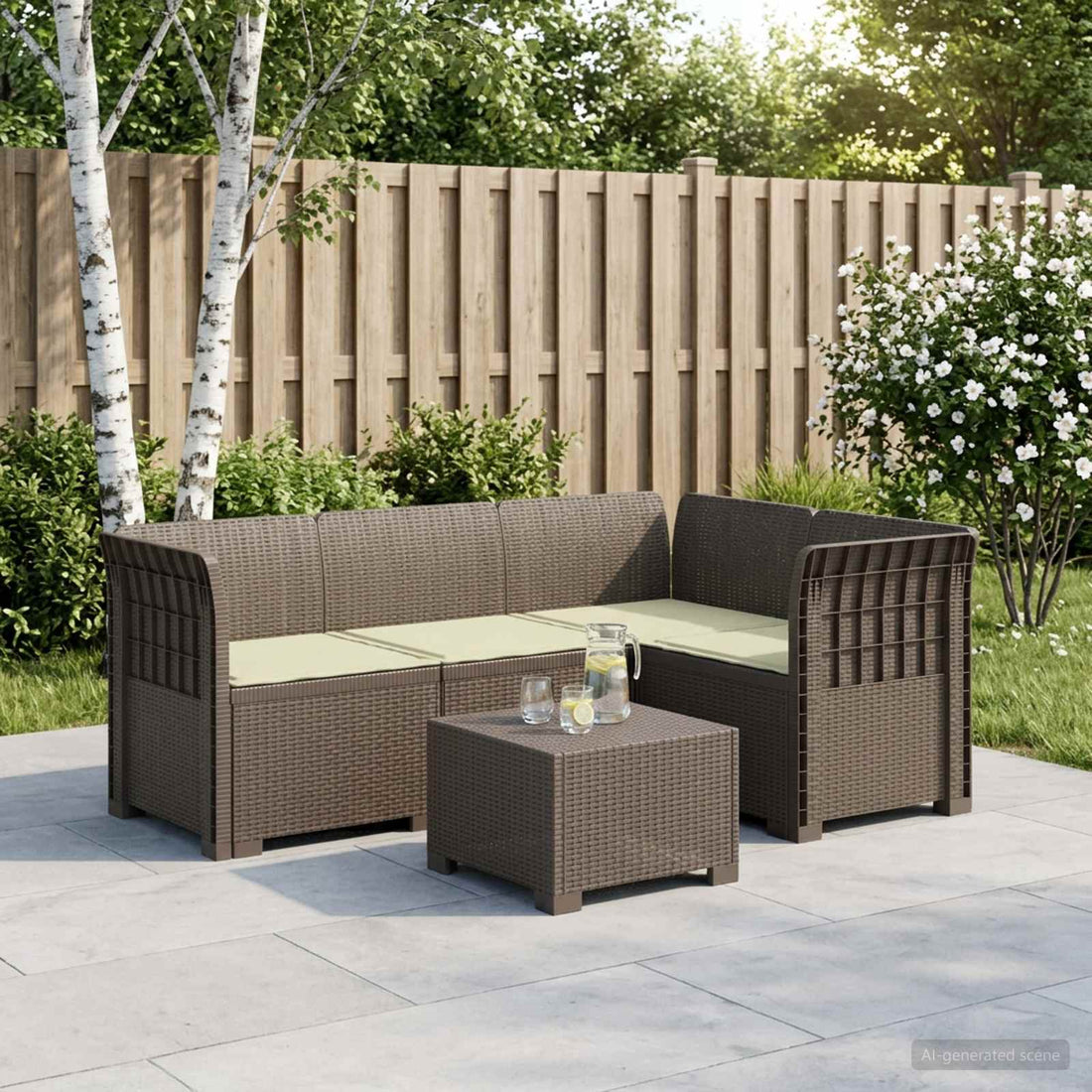 vidaXL Sofá de Jardín para 4 Personas con Cojines Estilo Rattan PP