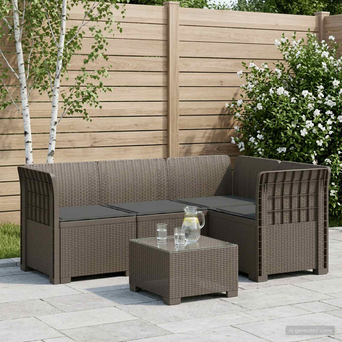 vidaXL Sofá de Jardín para 4 Personas con Cojines Estilo Rattan PP