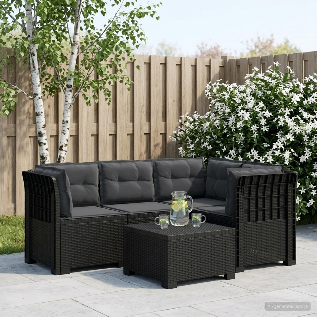 vidaXL Sofá de Jardín para 4 Personas con Cojines Estilo Rattan PP