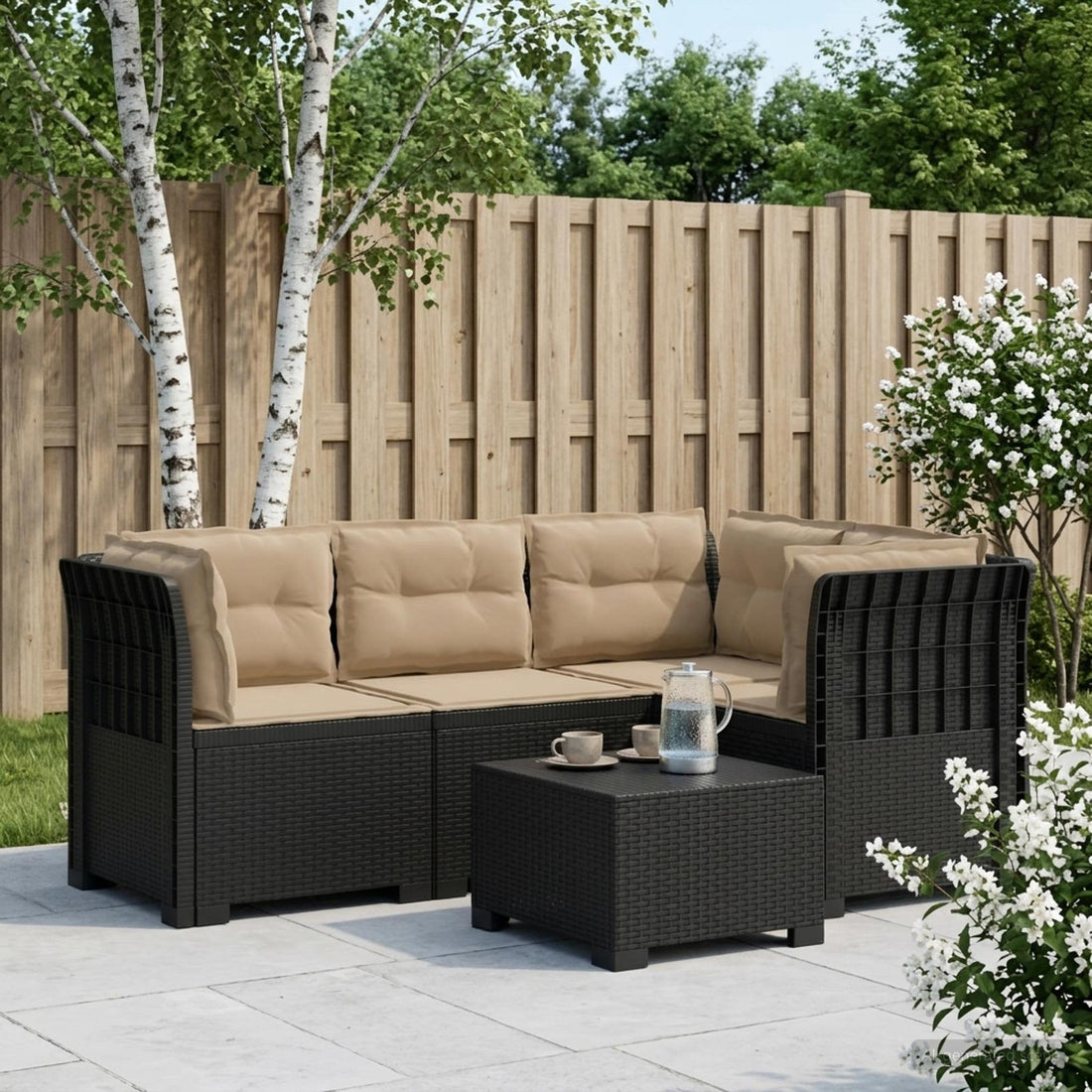 vidaXL Sofá de Jardín para 4 Personas con Cojines Estilo Rattan PP