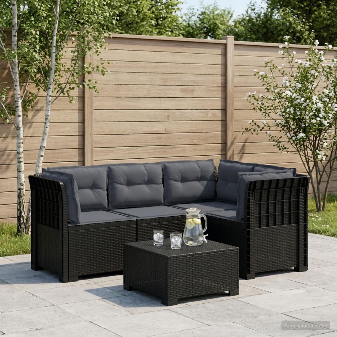 vidaXL Sofá de Jardín para 4 Personas con Cojines Estilo Rattan PP