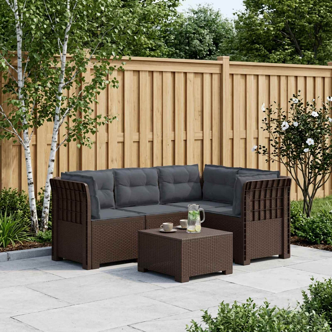 vidaXL Sofá de Jardín para 4 Personas con Cojines Estilo Rattan PP