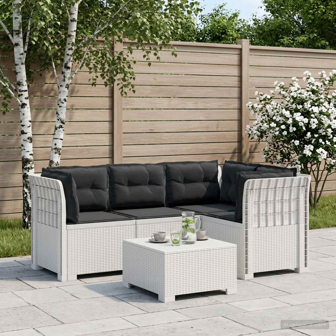 vidaXL Sofá de Jardín para 4 Personas con Cojines Estilo Rattan PP