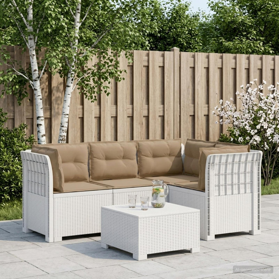 vidaXL Sofá de Jardín para 4 Personas con Cojines Estilo Rattan PP
