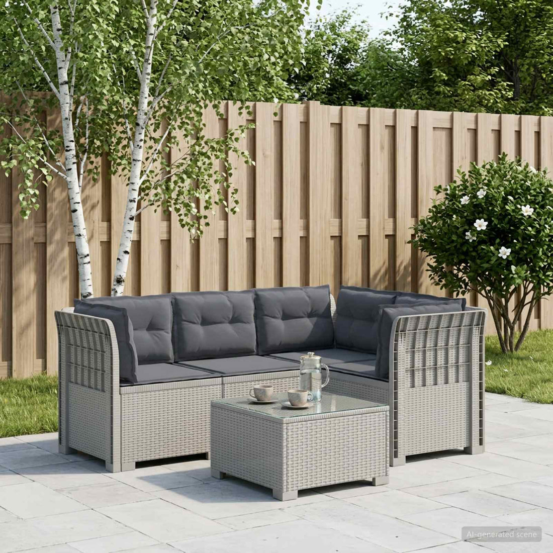vidaXL Sofá de Jardín para 4 Personas con Cojines Estilo Rattan PP