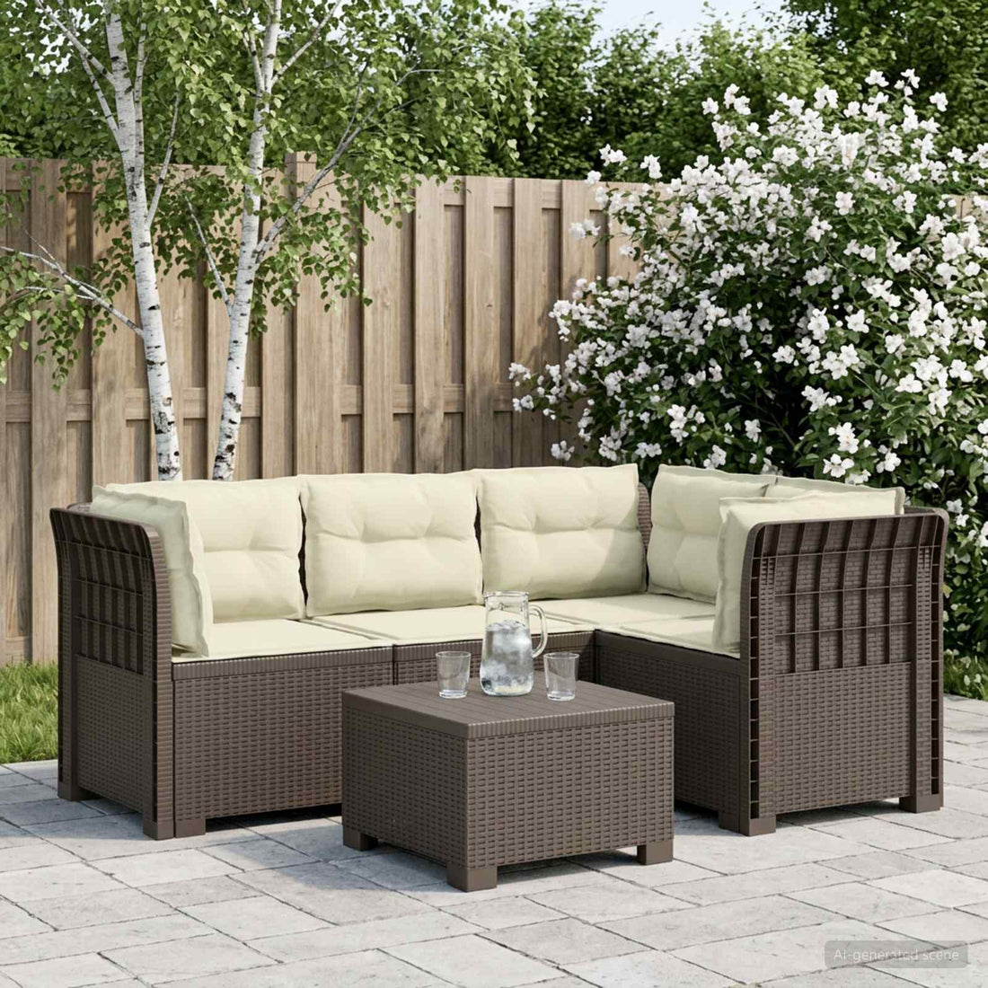 vidaXL Sofá de Jardín para 4 Personas con Cojines Estilo Rattan PP