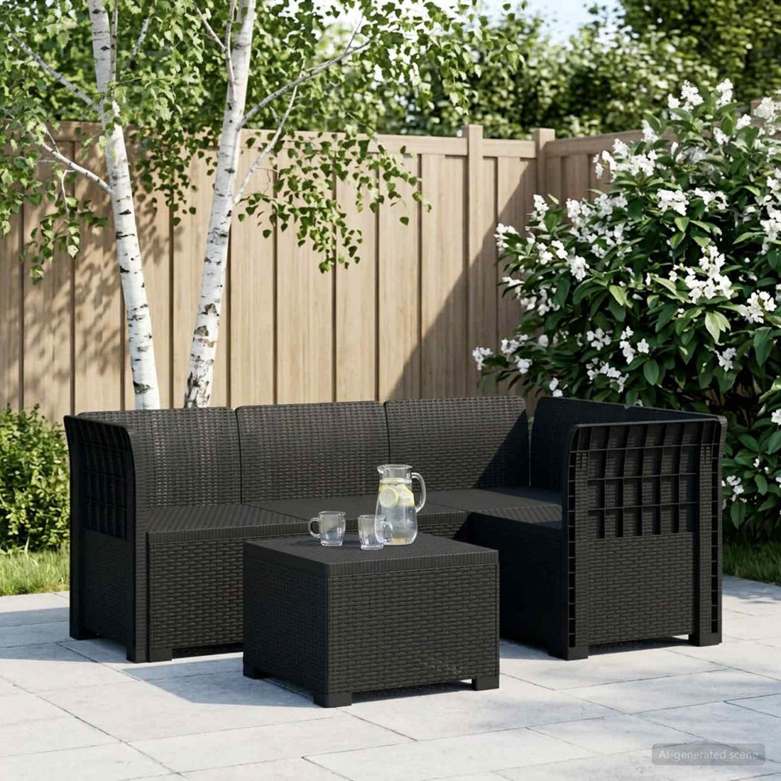vidaXL Sofá de Jardín para 4 Personas con Diseño de Rattan PP