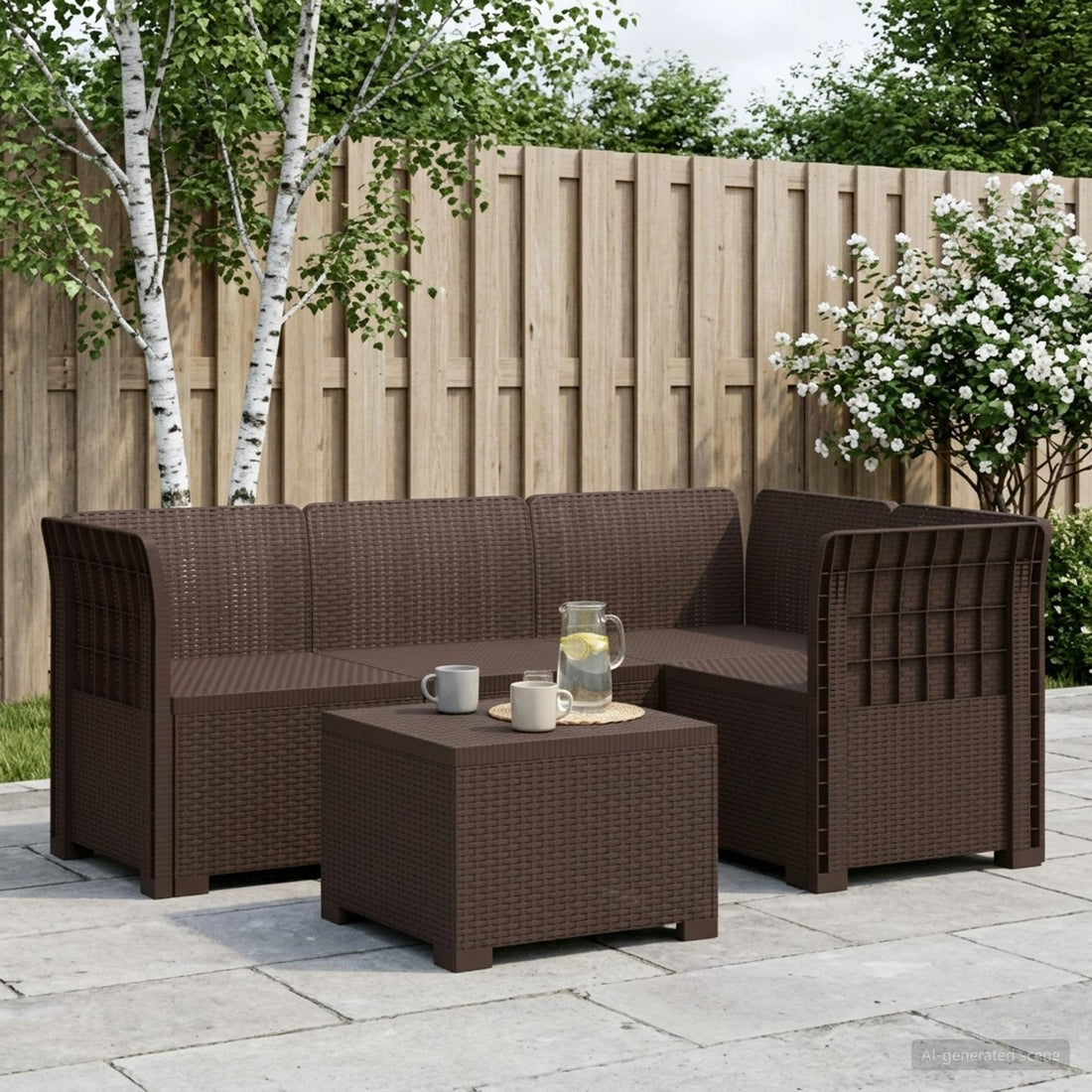 vidaXL Sofá de Jardín para 4 Personas con Diseño de Rattan PP Marrón