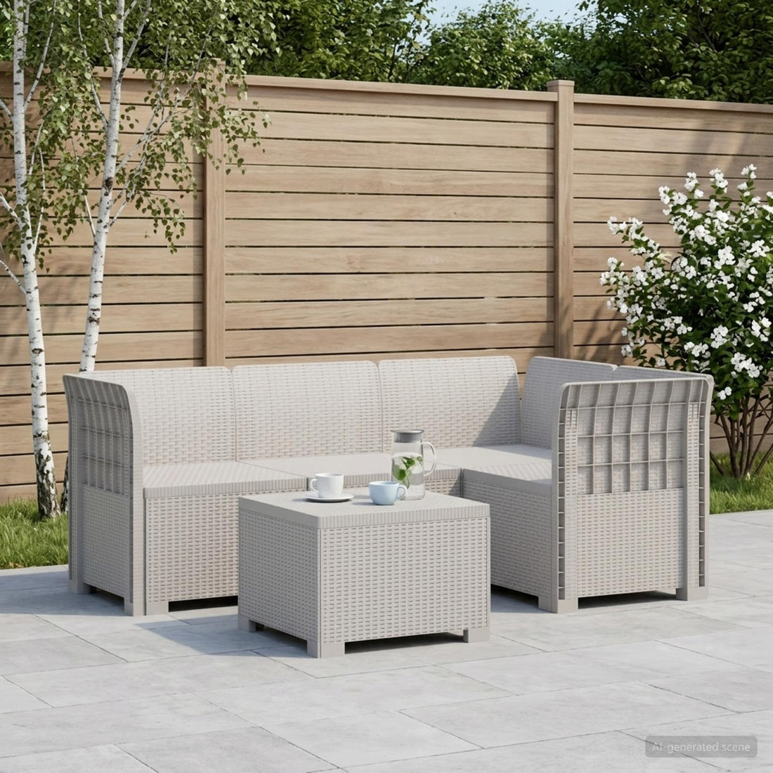 vidaXL Sofá de Jardín para 4 Personas con Diseño de Rattan PP Blanco