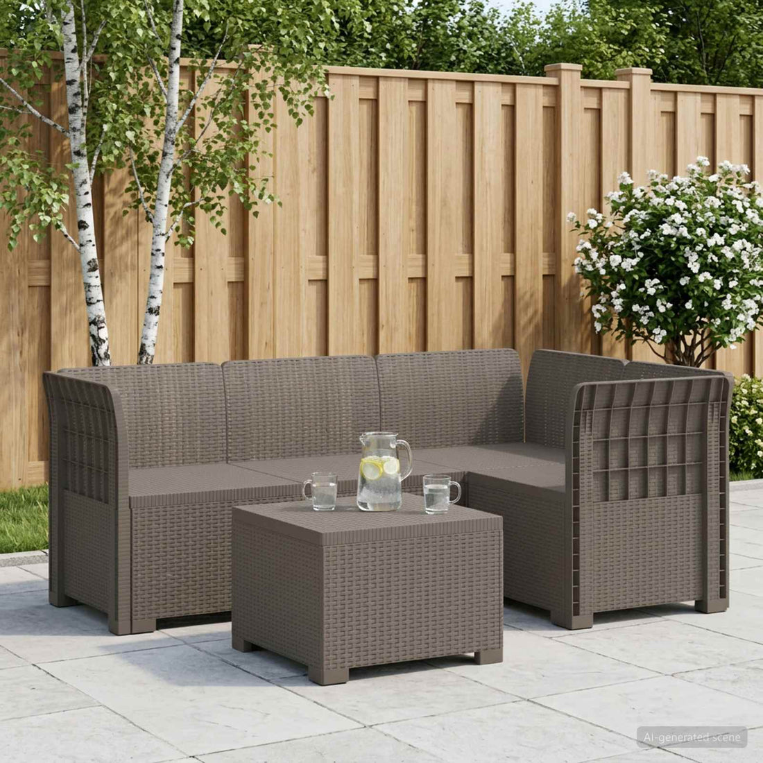vidaXL Sofá de Jardín para 4 Personas con Diseño de Rattan PP