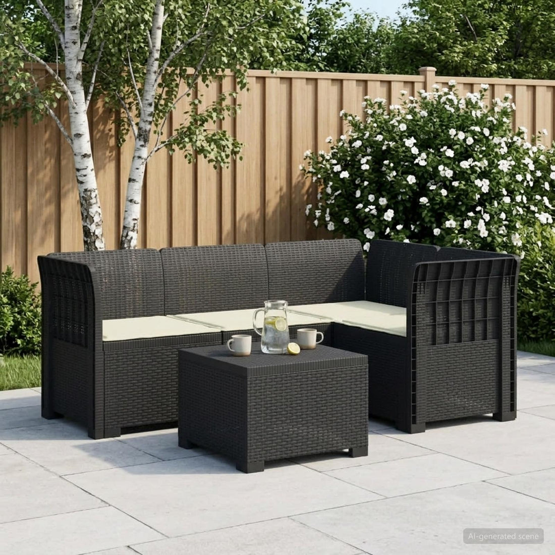 vidaXL Sofá de Jardín para 4 Personas con Cojines y Diseño de Rattan