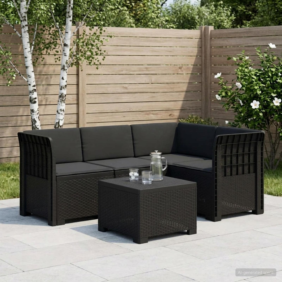 vidaXL Sofá de Jardín para 4 Personas con Cojines y Diseño de Rattan