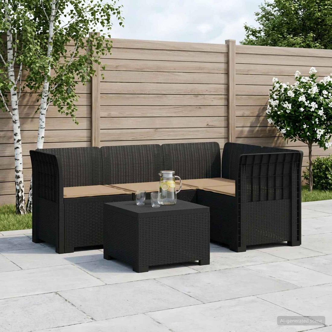 vidaXL Sofá de Jardín para 4 Personas con Cojines y Diseño de Rattan