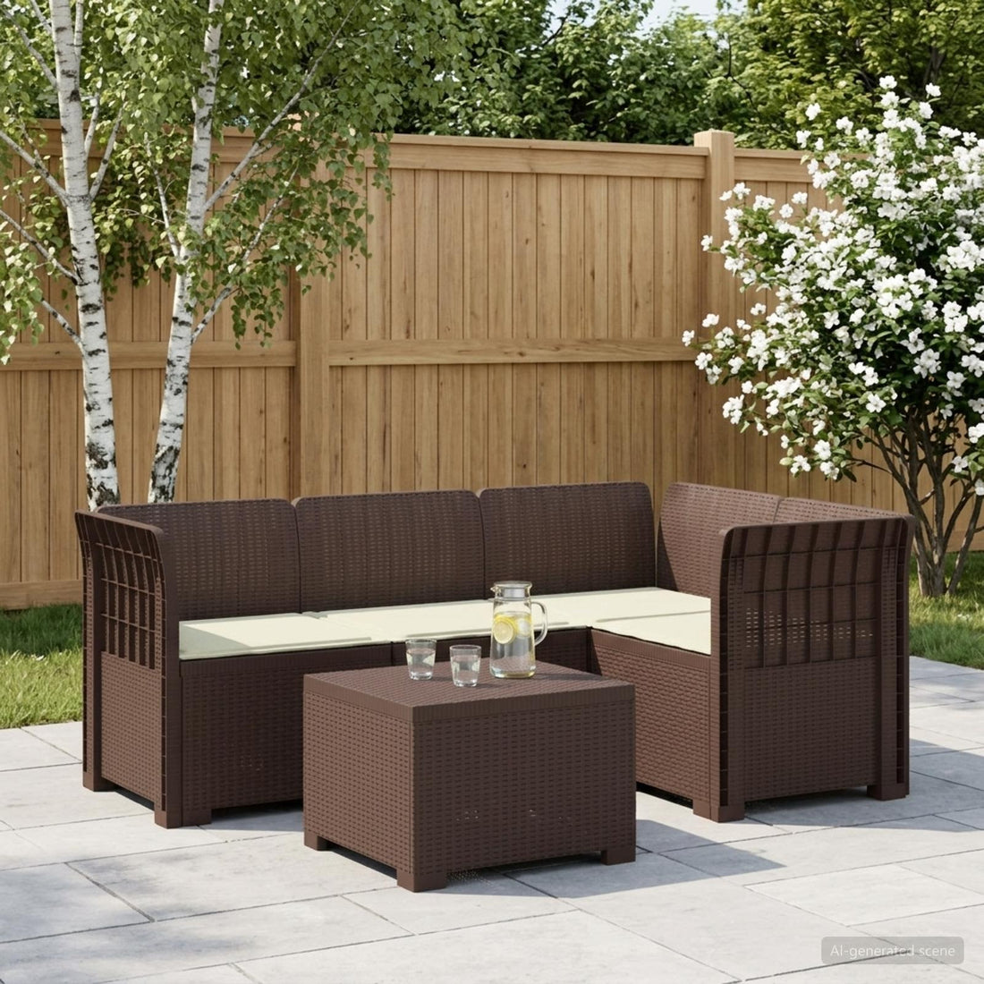 vidaXL Sofá de Jardín para 4 Personas con Cojines y Diseño de Rattan