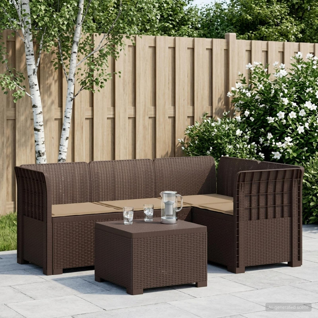 vidaXL Sofá de Jardín para 4 Personas con Cojines y Diseño de Rattan
