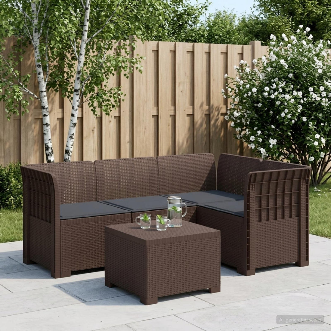 vidaXL Sofá de Jardín para 4 Personas con Cojines y Diseño de Rattan