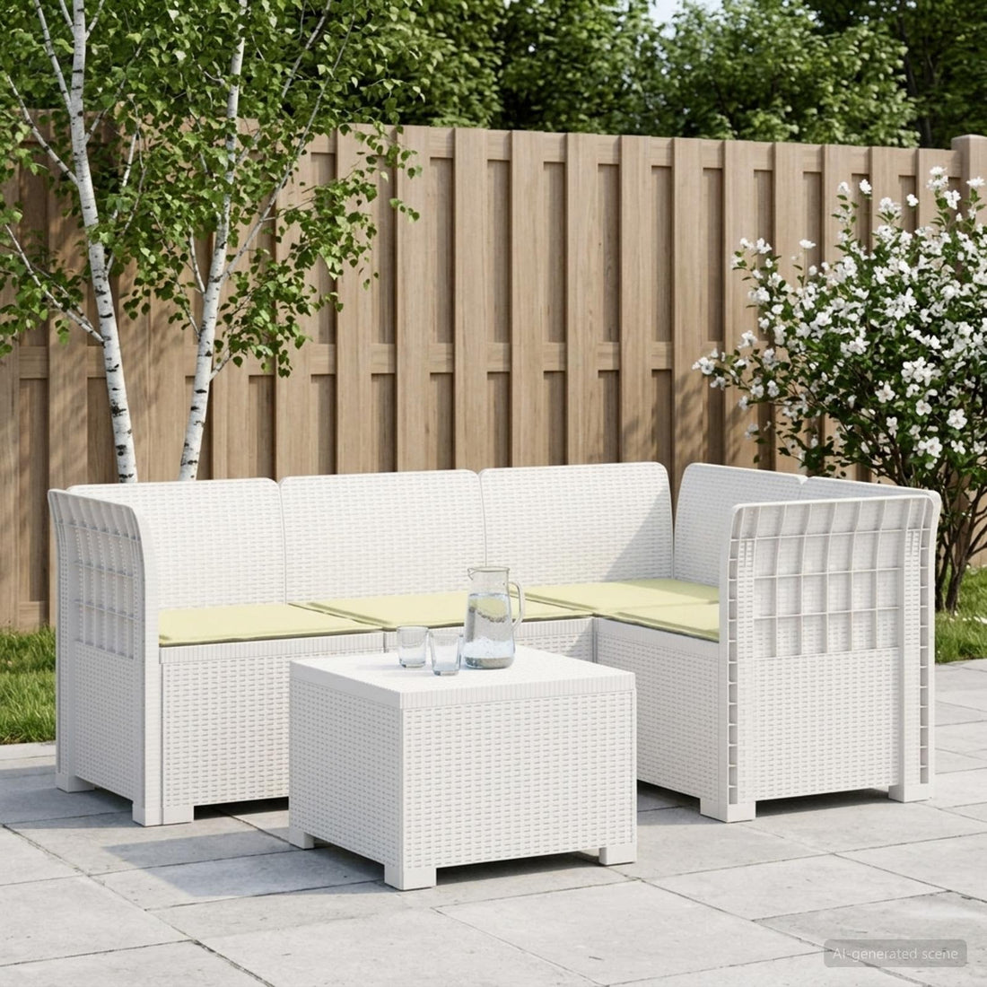 vidaXL Sofá de Jardín para 4 Personas con Cojines y Diseño de Rattan