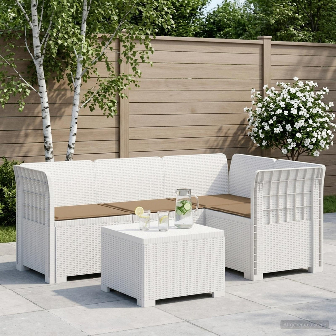 vidaXL Sofá de Jardín para 4 Personas con Cojines y Diseño de Rattan