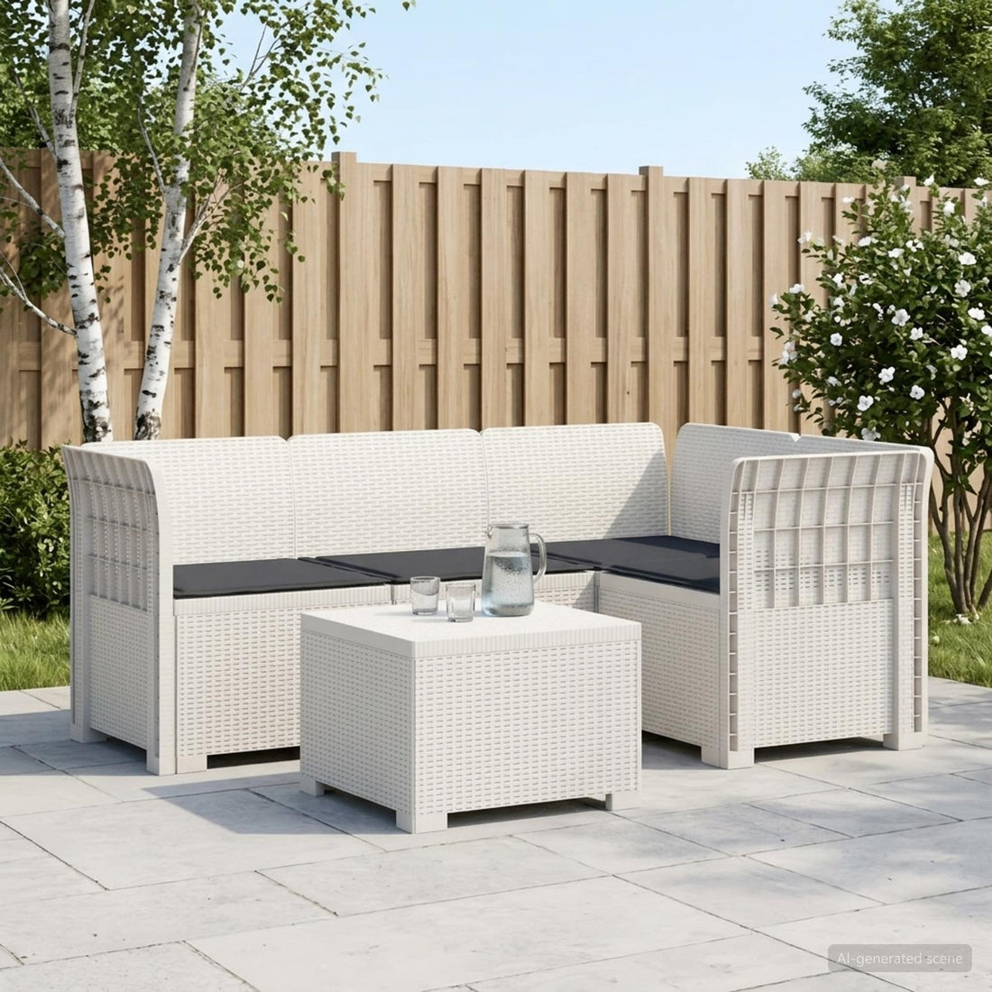 vidaXL Sofá de Jardín para 4 Personas con Cojines y Diseño de Rattan