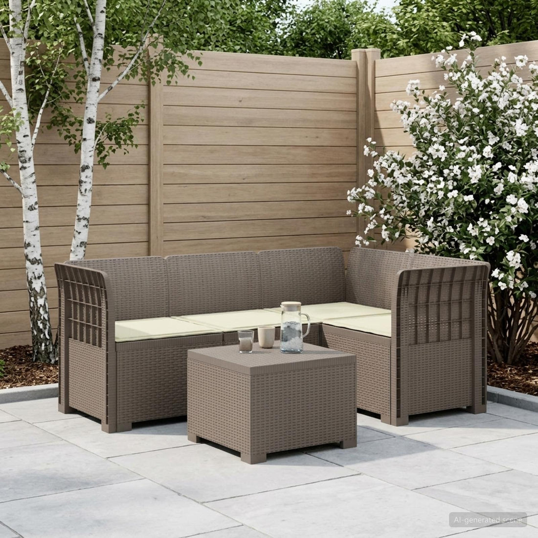 vidaXL Sofá de Jardín para 4 Personas con Cojines y Diseño de Rattan