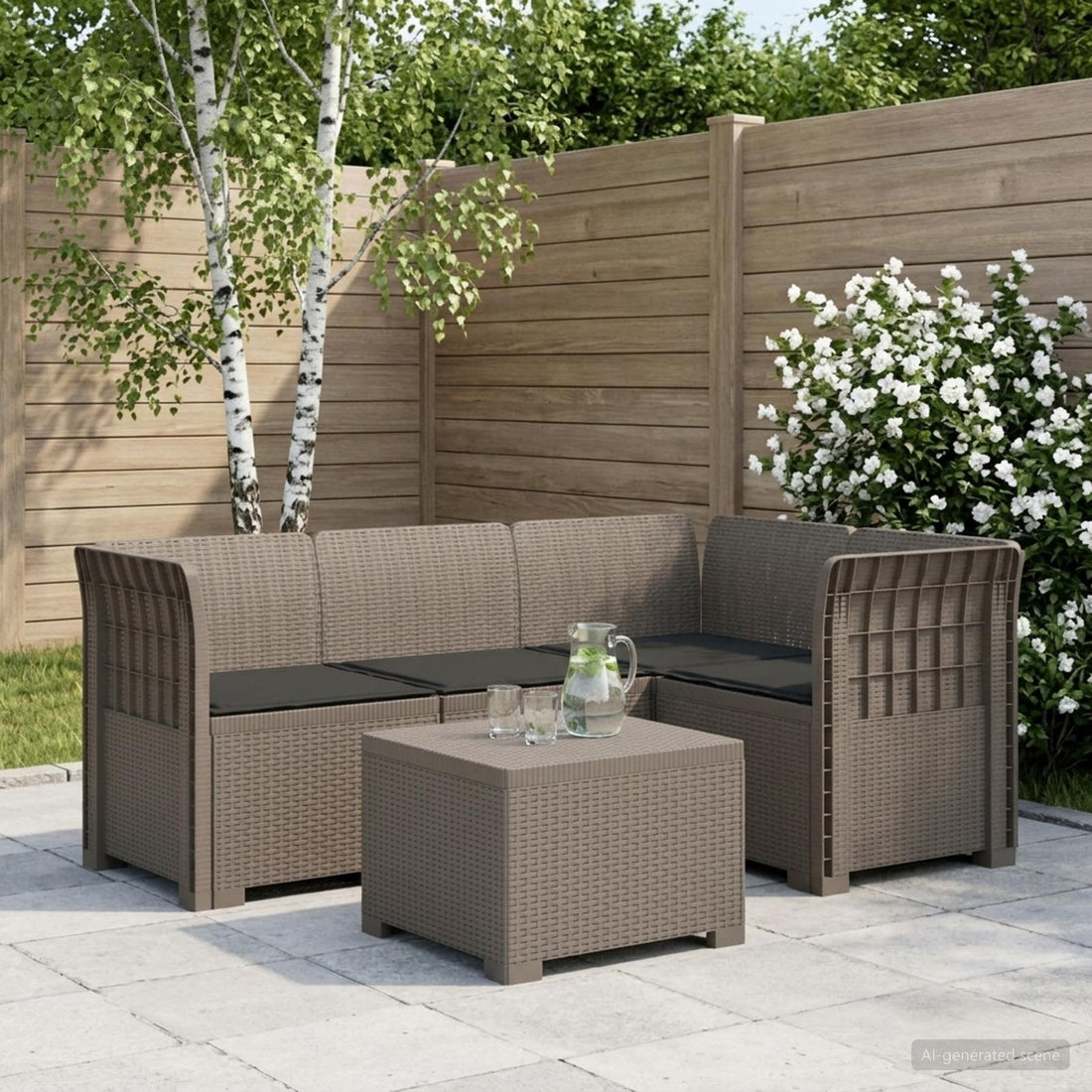 vidaXL Sofá de Jardín para 4 Personas con Cojines y Diseño de Rattan