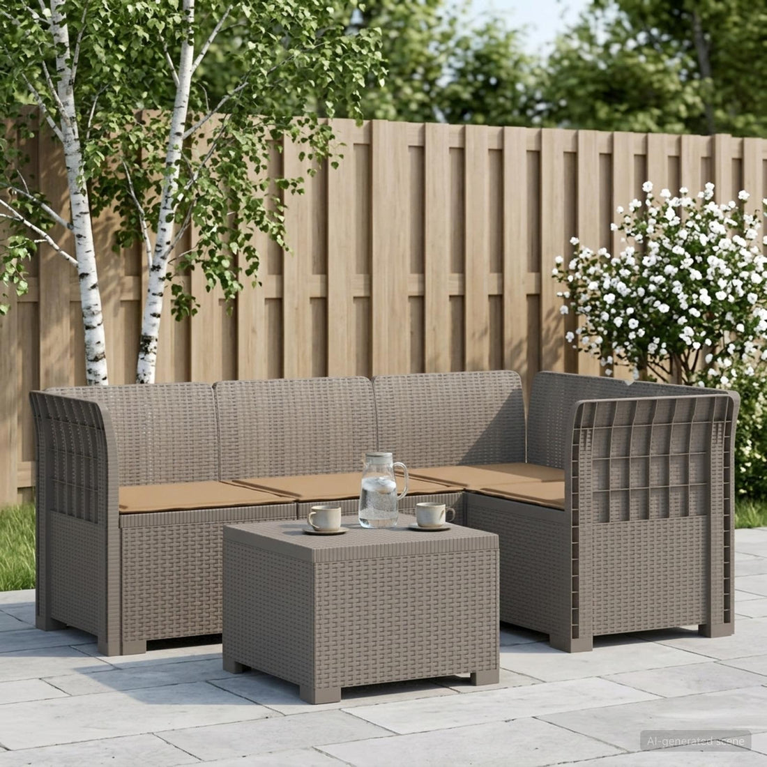 vidaXL Sofá de Jardín para 4 Personas con Cojines y Diseño de Rattan