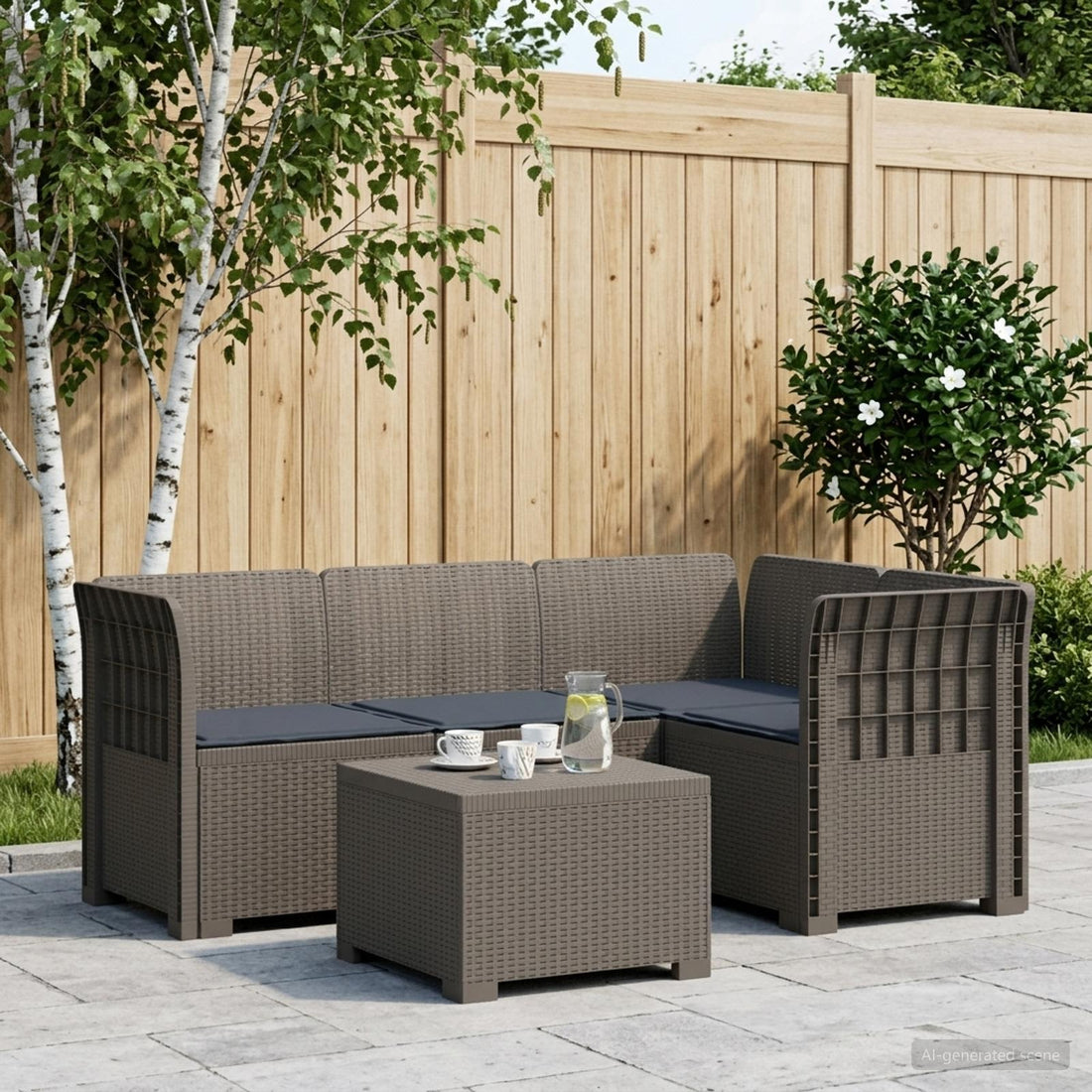 vidaXL Sofá de Jardín para 4 Personas con Cojines y Diseño de Rattan